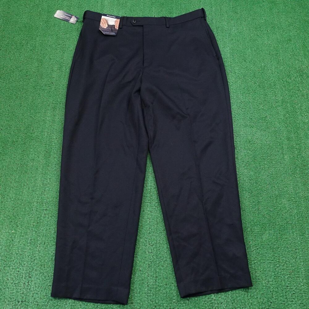 Roundtree & Yorke Pants Mens 40x30 Navy Blue Flat Front‎ Expander Easy Care